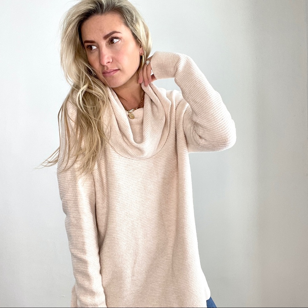 Loft Cream Ribbed Cotton & Wool Blend Sweater Size Large